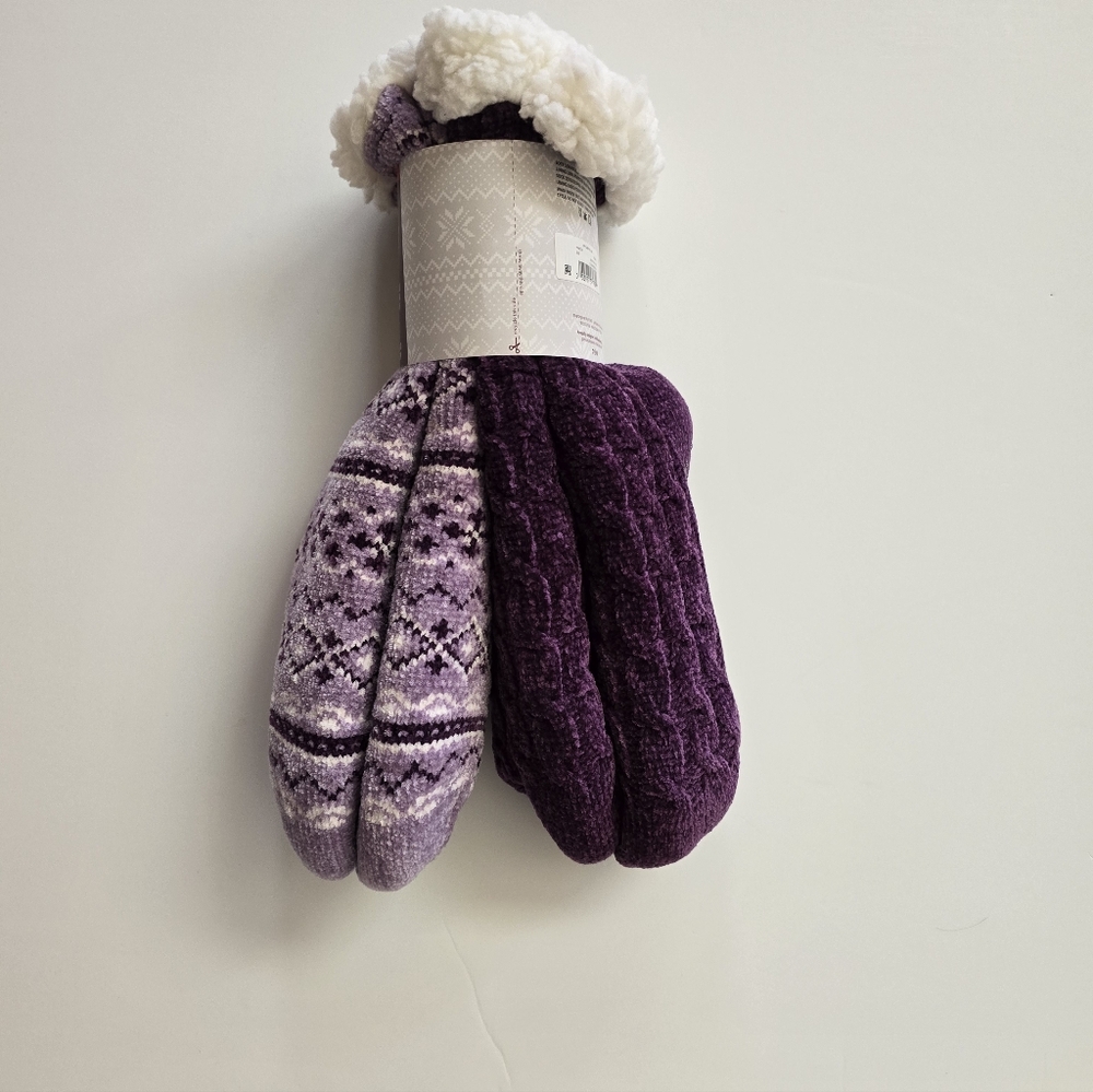Muk Luks Purple Plush Cabin Socks 2 Pair Pack - L/XL - Picture 3 of 5